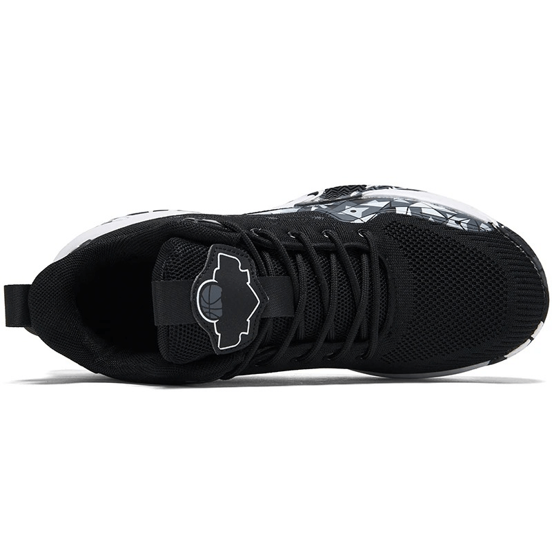 Top view of Breathable Mesh Sports Shoes SF0706 showcasing black mesh upper, stylish cut-outs, and secure lace-up design for optimal performance.